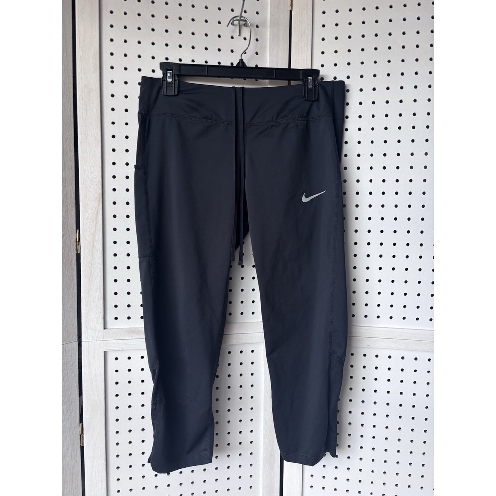 Nike Dri Fit Women's Lg Drawstring Athletic Capri Leggings Pants Black Running